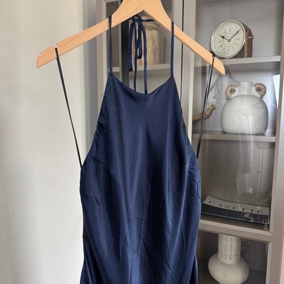 Reformation Jeany Navy Silk Halter Maxi Dress L NEW Satin Open Back Formal Gown - Picture 3 of 8
